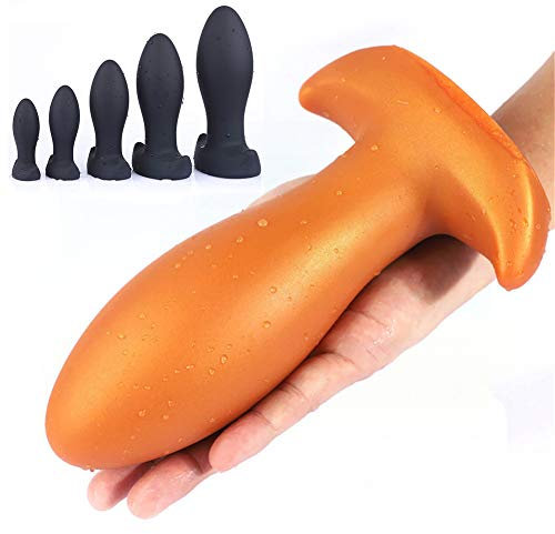 JPGeil Flüssiges Silikon Anal Plug 5 Größen Soft Groß Butt Plug mit Ankersockel Homosexuell Klein Dildo Ball Anus Dilatator Vagina Masturbatoren SM Extrem Sexspielzeug für Frauen Männer (schwarz-XXL)