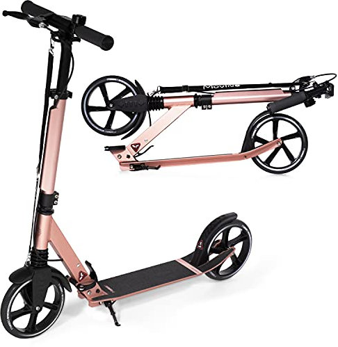 Movino Comfort+ City Scooter | Handbremse | Klappbar und Höhenverstellbar | Aluminium Roller mit Stoßdämpfer Breite Räder Cooles Design XXL-Reifen | Roller für Kinder & Erwachsene Tretroller 4,3 kg