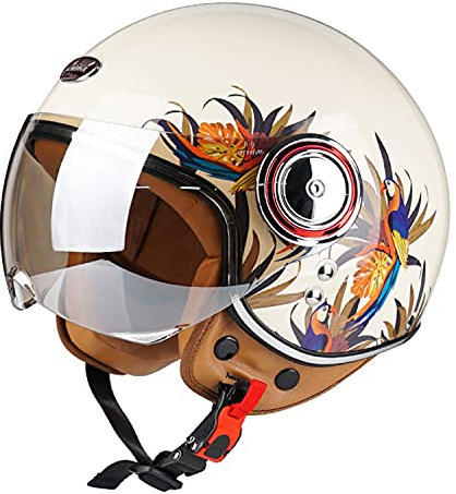 Rétro Casque à Face Ouverte Demi-Jet Casque Scooter avec Visière Open Face Classic Casque Moto Jet Vintage ECE Homologué Casque Bol Moto Bols pour Homme et Femme C,L