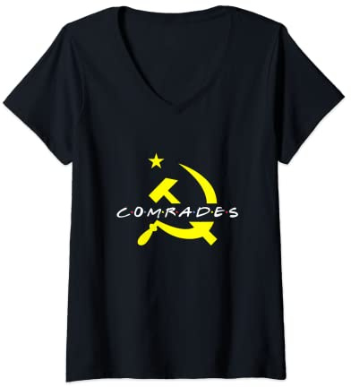 Damen Genossen Freunde - Kommunist Hammer und Sichel T-Shirt mit V-Ausschnitt