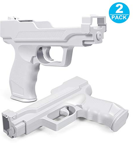 Motion Plus Gun Compatible with Nintendo Wii Controller + Wii Shooting Games (White,Set of 2)