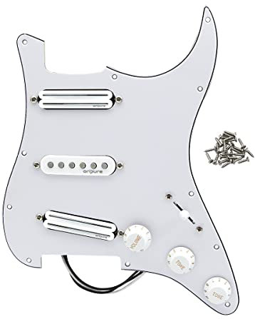 OriPure SSS Dual Rail Tonabnehmer mit vorverdrahteten Schlagbrettern Alnico 5 Gitarren-Pickguard-Set mit 5-Wege-Schalter für ST 11-Loch-E-Gitarre, weiß, 3-lagig