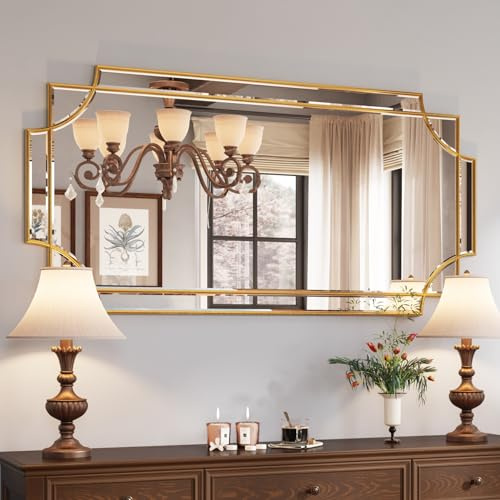 Kelly Miller Gold Traditional Mirror for Wall, Art Decorative Beveled Full Length Mirror for Home Decor, Bathroom, Living Room, Bedroom, Kitchen, Farmhouse, Entryway, 24x48 Large
