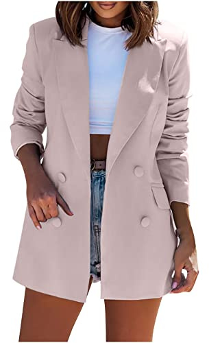 Blazers Jacket for Women UK Clearance Ladies Solid Lapel Blazer Suit Long Sleeve Elegant Coat Pockets Cardigan Tops Plus Size Casual Work Wear Business Office Formal Outwear Suits Beige