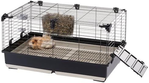 Ferplast Kaninchenkäfig Tommy 80, Meerschweinchenkäfig, Kaninchen, Kleintiere, Kaninchenstall Indoor mit Gitter und Tränke, 82 x 51 x H 44 cm, Dach zum Öffnen, aus Lackiertem Metall und Kunststoff