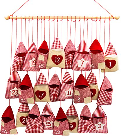 Blommellyftare röd julkalender för självfyllning barn – kalender för upphängning i stugform – adventskalender för fyllning röd