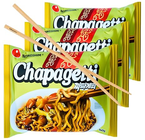 Nong shim Chapageti | x3 (140g) + Palillos Chinos - Original Coreano | Pack Laborawi