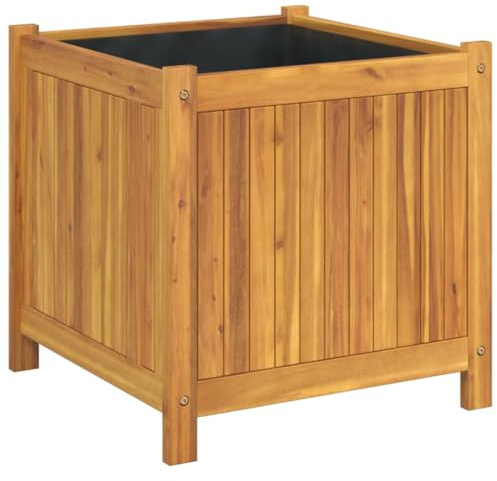 vidaXL Jardinière avec Doublure, Lit Surélevé, Bac à Fleurs, Pot de Plantes, Boîte à Fleurs Jardin Patio Terrasse, 50x50x50 cm Bois Massif d'Acacia