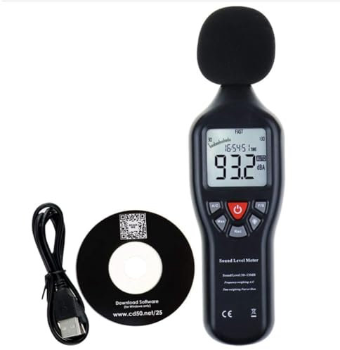 iFutniew Medidor de decibelios con sensor de ruido, medidor de ruido de alta precisión ABS negro de medición de 30-130 dB de grabación USB
