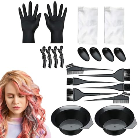Hair Dye Brush and Bowl Set, Hair Dye Accessory Set - Hair Dye Set Mixing Bowl | 20-Piece Hair Dye Set, Dye Brush and Bowl Set, Hair Dye Cape with Ear Protection, Hair Dye Tools