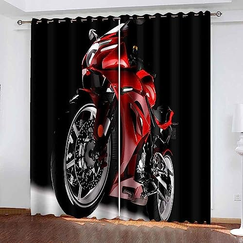 Vorhang Blickdicht Gardinen Mit Ösen - 2 Stücke Verdunklungsvorhänge 3D Rotes Motorrad Muster Thermovorhang Für Kinderzimmer Wohnzimmer Schlafzimmer Weihnachtsgardinen-6J3Y9J1F4U3