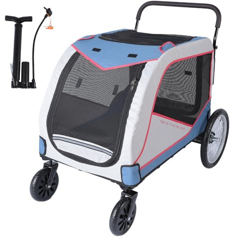 Großer Hundewagen, 3-Einstiegs-Hundewagen, Zusammenklappbarer Hunde- und Katzenwagen mit Atmungsaktivem Netzfenster für Outdoor-Wandern und Joggen, Bis zu 80 Kg (GRAY)