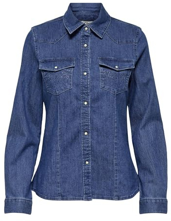ONLY Onlsasia L/S Rhinestone DNM Camiseta AKM, Medio De Mezclilla Azul, S