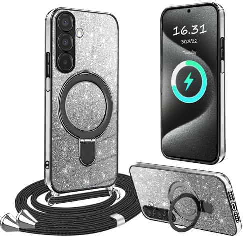 XCYYOO Mobiltelefonfodral för Samsung Galaxy A36 5G, fodral med band, [Med avtagbart stativ] transparent silikon, stötsäker mobiltelefonkedja skyddshölje, ring, stativ, fodral med kedja för A36 5G