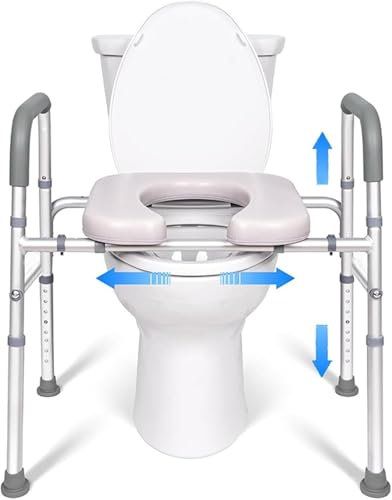 Sedile WC rialzato regolabile con maniglie, alzata antiscivolo e telaio di sicurezza per anziani e disabili, aiuto per WC per anziani – migliora la sicurezza e il comfort del bagno
