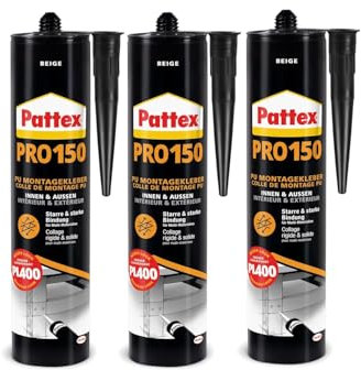 Pattex PRO 150 – 3er Set | Hochleistungs-Montagekleber für universelle Anwendungen, ideal für Heimwerker & Profis