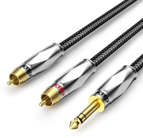 EMK Cavo sdoppiatore da TRS a RCA Y, 6,35 mm a doppio RCA Phono, cavo patch per chitarra elettrica, basso, amplificatore, altoparlante, mandolino, audio professionale, tastiera (3 metri)
