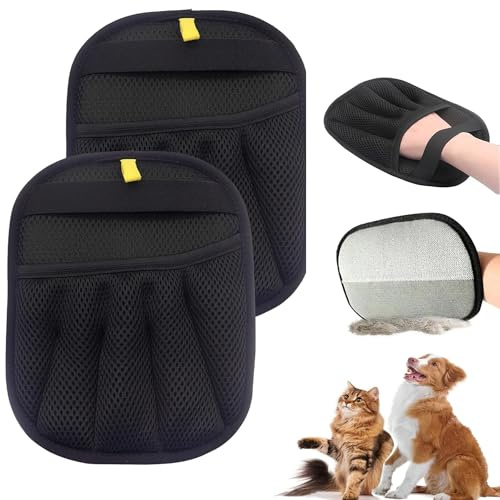 2 Gato Fur Gloves, Mascotas Hair Removedor Glove, Guantes de Pelo de Doble Cara, Guantes de Aseo para Gatos, Lavable y Reutilizable, Adecuado para Sofás, Ropa de Cama, Prendas de Vestir