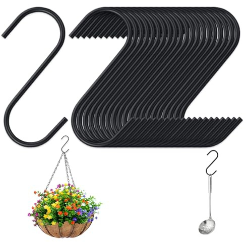 YUVKIN 20 Pezzi Ganci Neri a S da Appendere, Pesanti in Acciaio Inossidabile, Piccoli Doppi a Forma di S per Utensili, Vestiti, Jeans, Recinzione, Piante, Cesti, per Pensili (2.36 Pollici) (Nero)