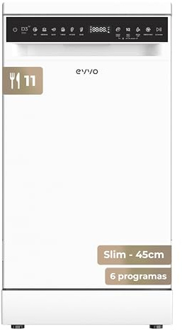 Lavavajillas D3Y Slim - 45 cm, 11 Servicios, Clase Energética D, Diseño Slim Compacto, 6 Programas, Media Carga, Inicio Diferido, Secado Extra, Funcionamiento Silencioso