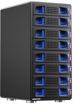 Hårddiskhölje, 8 Bay-fodral i aluminium 10 Gbps med fläkt för SATA 2,5/3,5 HDD/SSD, USB A/C 3.2-kabel med hot swap, verktygslöst hårddiskhölje, DAS (utan RAID/NAS)