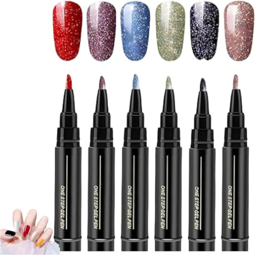 Stylo Vernis à Ongles 6 Couleurs, Crayon Vernis à Ongles, Vernis Stylo Nail Art Ongle, Feutre Verni à Ongles UV, Accessoires De Peinture Pour Manucure, Pinceau De Stylos De Gel à Ongles (Set C)