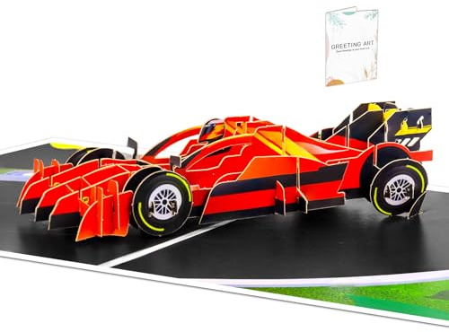 GREETING ART Racerbilskort, popup-kort racerbil, 3D födelsedagskort | Fars dag-kort, 3D-födelsedagskort med bil för man, vän och barn, pengagåva eller kupong till körkort
