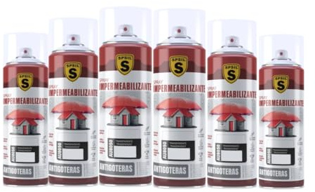 SPSIL Spray Sellador Impermeable Transparente 400ml(pack of 6) - Spray Impermeabilizante Multisuperficie Antigoteo Anti-UV, Secado Rápido, Repara Grietas y Fugas, Interior y Exterior