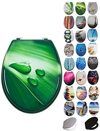 Grafner Abattant de WC en MDF avec système d'abaissement automatique de nombreux beaux motifs au choix – Qualité stable – Montage facile – Lunette de WC Softclose (Green Water)