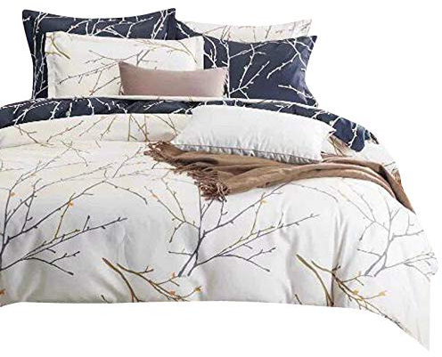MISSMAO Baumwolle Bettwäsche Bettbezüge mit Schickem Zweige Muster, Super Weiche Atmungsaktive Baumwollbettwäsche Set,Beige,150x200cm