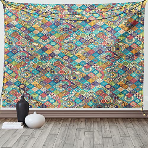 ABAKUHAUS marokkanisch Wandteppich, Orientalische Ethno-Motive, Wohnzimmer Schlafzimmer Heim Seidiges Satin Wandteppich, 150 x 100 cm, Türkis Rot Grün