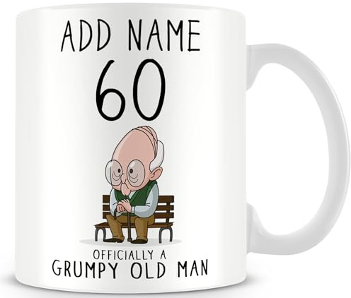 MUGGZ Personalised Grumpy Old Man Mug – Officially 60 – Funny 60th Birthday Gifts for Men – Grumpy Old Man Gifts – Add Name