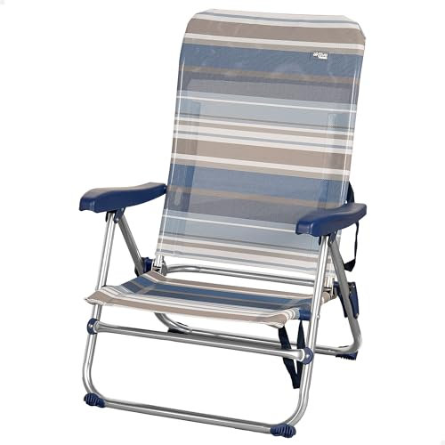AKTIVE Chaise de Plage Basse Pliante, Dossier 5 Positions, Structure en Aluminium, Textile Imprimé à Rayures, Accoudoirs, 49X43X74 cm (62601)