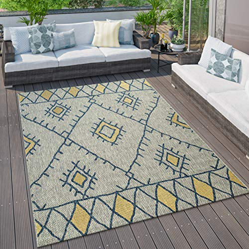 Paco Home Outdoor Teppich Küchenteppich Balkon Terrasse Verschiedene Muster Farben Größen, Grösse:80x150 cm, Farbe:Gelb