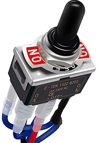Taiss/Motor Toggle Switch 6 Pin 3 Position Latching ON/Off/ON DPDT Reverse Polarity DC Motor Control 12V 10A Metal with Waterproof Boot Cap and 21mm Terminal Wires E-TEN-1322-DMX