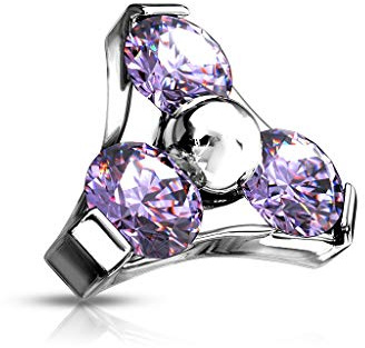 Paula & Fritz® Aufsatz-Dermal Anchor Dreieck Zirkonia Lila/Silber 316L Chirurgenstahl 1,2-mm Gewinde Haut-Anker Skin Diver Implantat Kugel