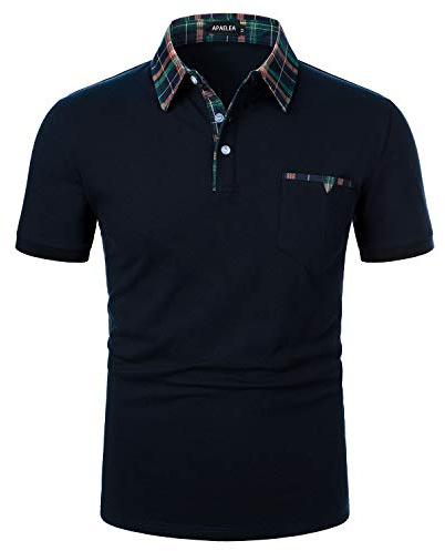 APAELEA Kurzarm Poloshirts Herren Casual Polohemd Kontrast Golf T-Shirt mit Brusttasche