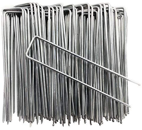 VIROSA Pack of 100 Garden Pegs, Landscape Staples, U Shaped Nail Pins | Galvanised Steel | Ideal for Weed Control Membrane, Netting Fence, Landscape Fabric, Artificial Grass (100 Pack - 6)
