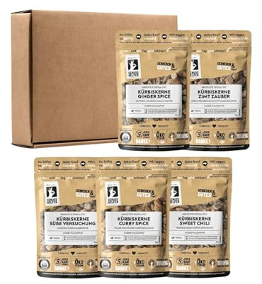 Bremer Gewürzhandel Genuss-Box Knabberspaß, 5-tlg., Knabber Box, Snackgeschenk, Kürbiskerne Set, Geschenkset, 600g
