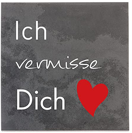 Dolorino Grabtafel aus Stein | wetterfest | mit Trauerspruch: 'Ich Vermisse Dich' | 14x14cm