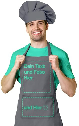 BLAK TEE — Schürze Personalisiert mit Ihrem Foto und Text Wunschmotiv — Kochschürze Selbst Gestalten — Personalisierte Geschenke für Männer und Damen — Verstellbarer Kragen und Vordertasche