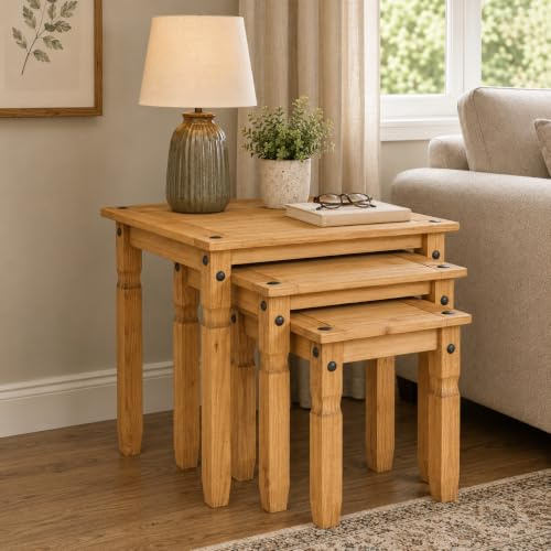 Corona Nest of Tables | Mexican, Solid Waxed Pine