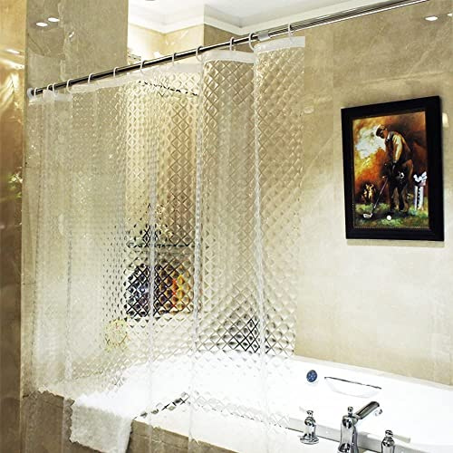 ecooe 3D-Rhombus Duschvorhang 240 x 200 cm, wasserdicht, Anti-Schimmel | Transparenter Badvorhang aus 100% EVA mit 16 Ringen für Badezimmer, 0,15 mm dick