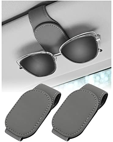 RISAKOGO Brillenhalter für Auto, 2er Universal Sonnenbrillenhalter Auto Leder Sonnenbrillen Halterung für Auto Sonnenblende (Grau)