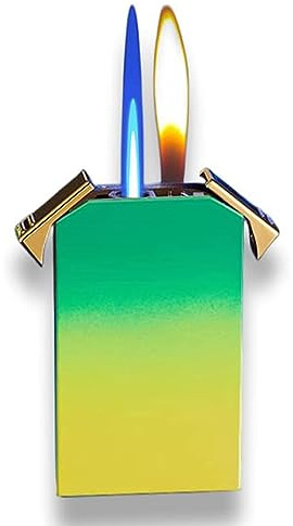 Lliang Accendino con due fiamme, accendino reversibile e accendino con fiamma morbida, accendino butano ricaricabile, accendino alla moda, accendino tempesta, regalo per uomini – verde giallo