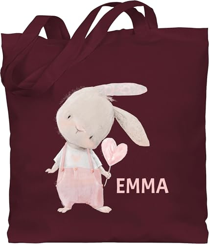 Baumwolltasche - Süßer Hase Mädchen mit Name personalisiert I Häschen I Rabbit I Langohr I Süße Hasen - Unisize - Bordeauxrot - stoffbeutel kindergarten hasenmotiv emma stofftasche