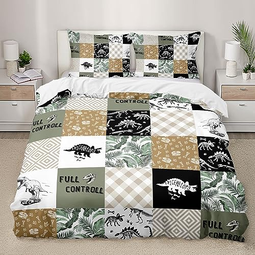 AILONEN Dinosaur Duvet Cover Set, Full Size, 3 Piece Set, 100% Microfiber, Breathable, Hypoallergenic, Fade Resistant, Shrink Resistant, Tear Resistant