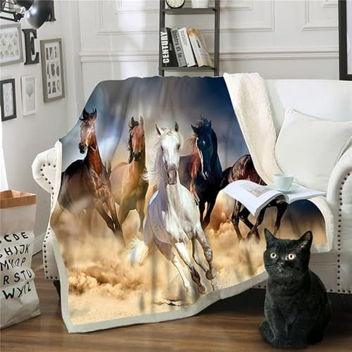 Kuscheldecke Flauschig 130x150 cm Pferd Weiche Flanell Fleecedecke Plüsch Decke für Kinder Mädchen Jungen, Warm Sofadecke Wohndecke Couchdecke Wolldecke Tagesdecke