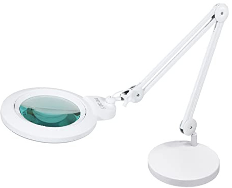 Neatfi XL Bifokale LED-Lupenleuchte mit Sockel, 2,25-fache/6-fache Vergrößerung, 1.600 Lumen dimmbar | freihändiges Arbeiten im Nahbereich | Für Basteln, Schmuckarbeiten & Lesen (Weiß-2, 18 cm Linse)