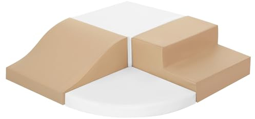 TODIBY 4-Piece Soft PU Leather Toddlers Climbing Toys, Baby Foam Climbing Blocks for Toddlers 3, Foam Play Gym Climbing Structures, Indoor Climb and Crawl Activity Play Set (White and Coffee)